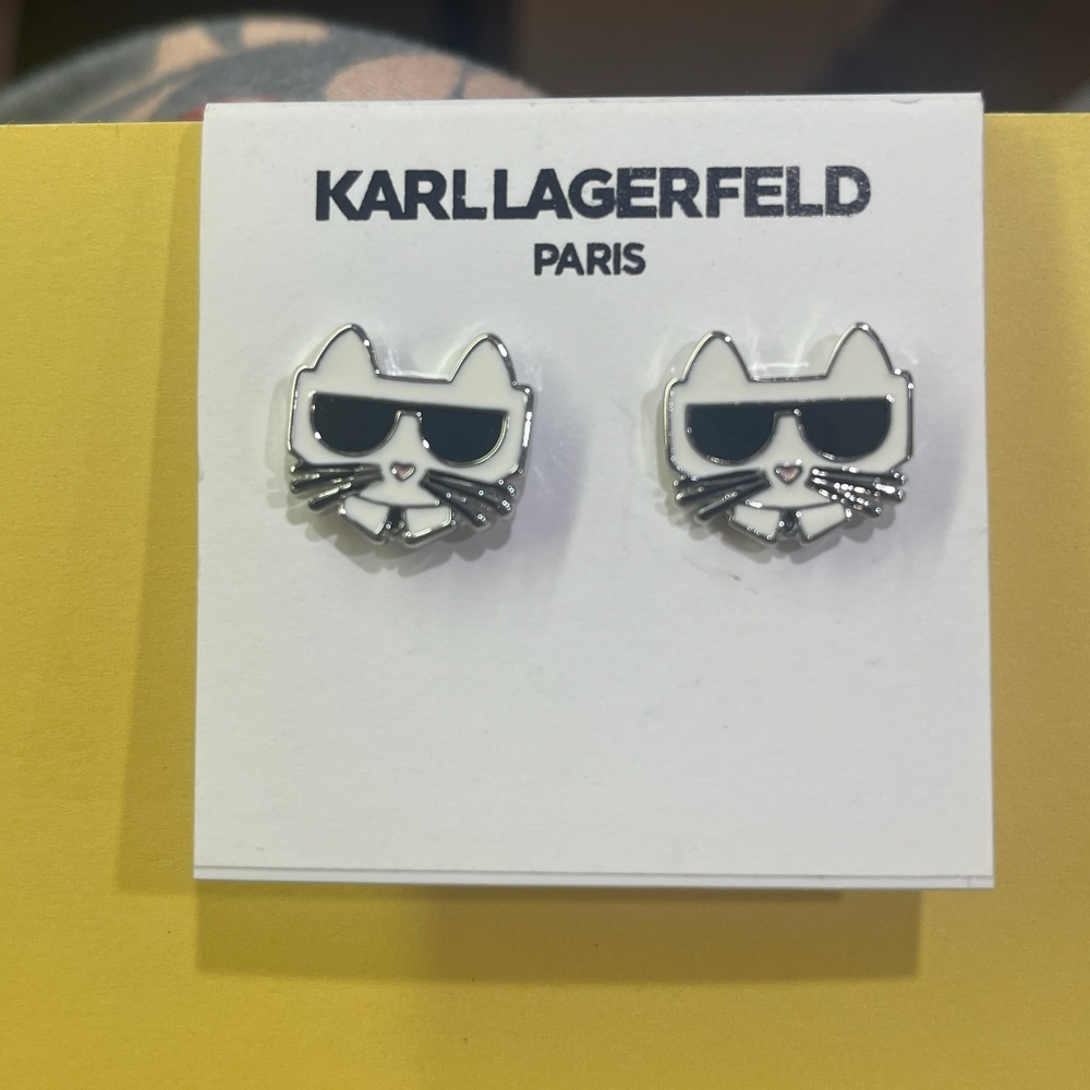 Karl Lagerfeld Black and White Cat Earrings NEW!